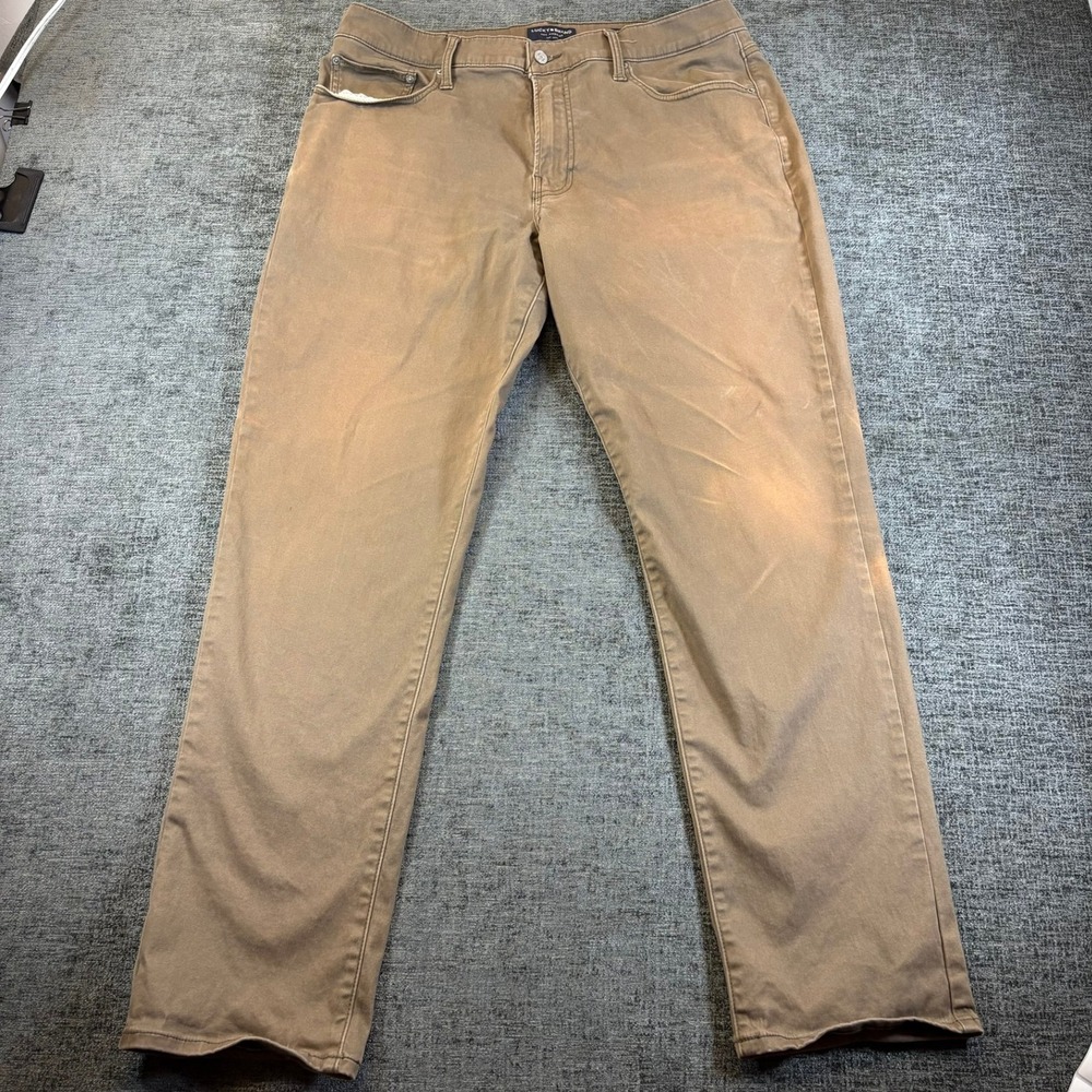 Lucky Brand 410 Athletic Straight Pants Mens 36x32 Brown Casual Cotton Blend